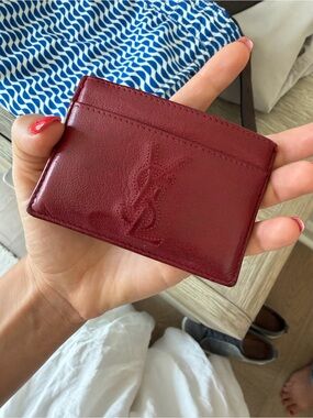Yves Saint Laurent Burgundy Embossed Leather Card Holder